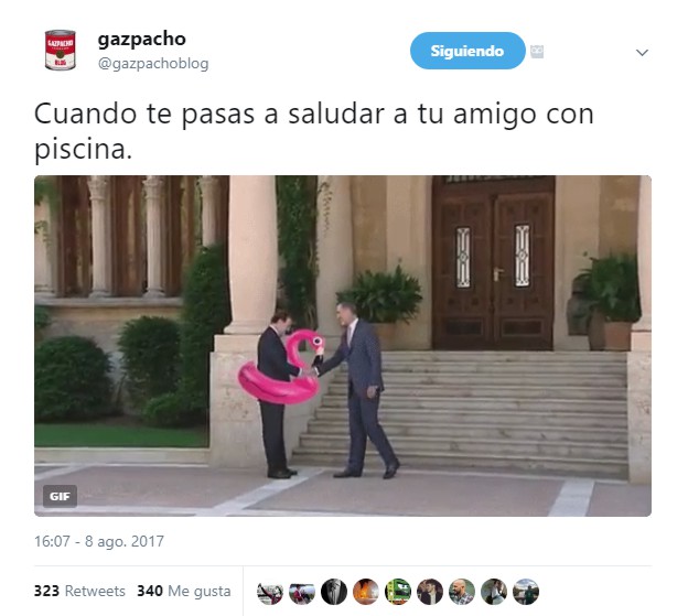 Reverencia de Mariano Rajoy a Felipe VI con flotador flamenco rosa